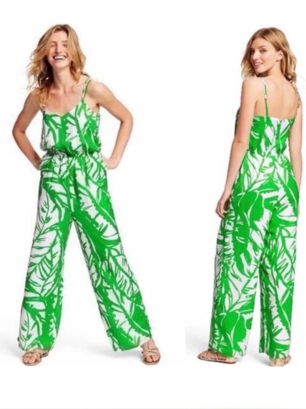 Lilly Pulitzer X Target Green & White Tropical Leaf Wide-Leg Jumpsuit